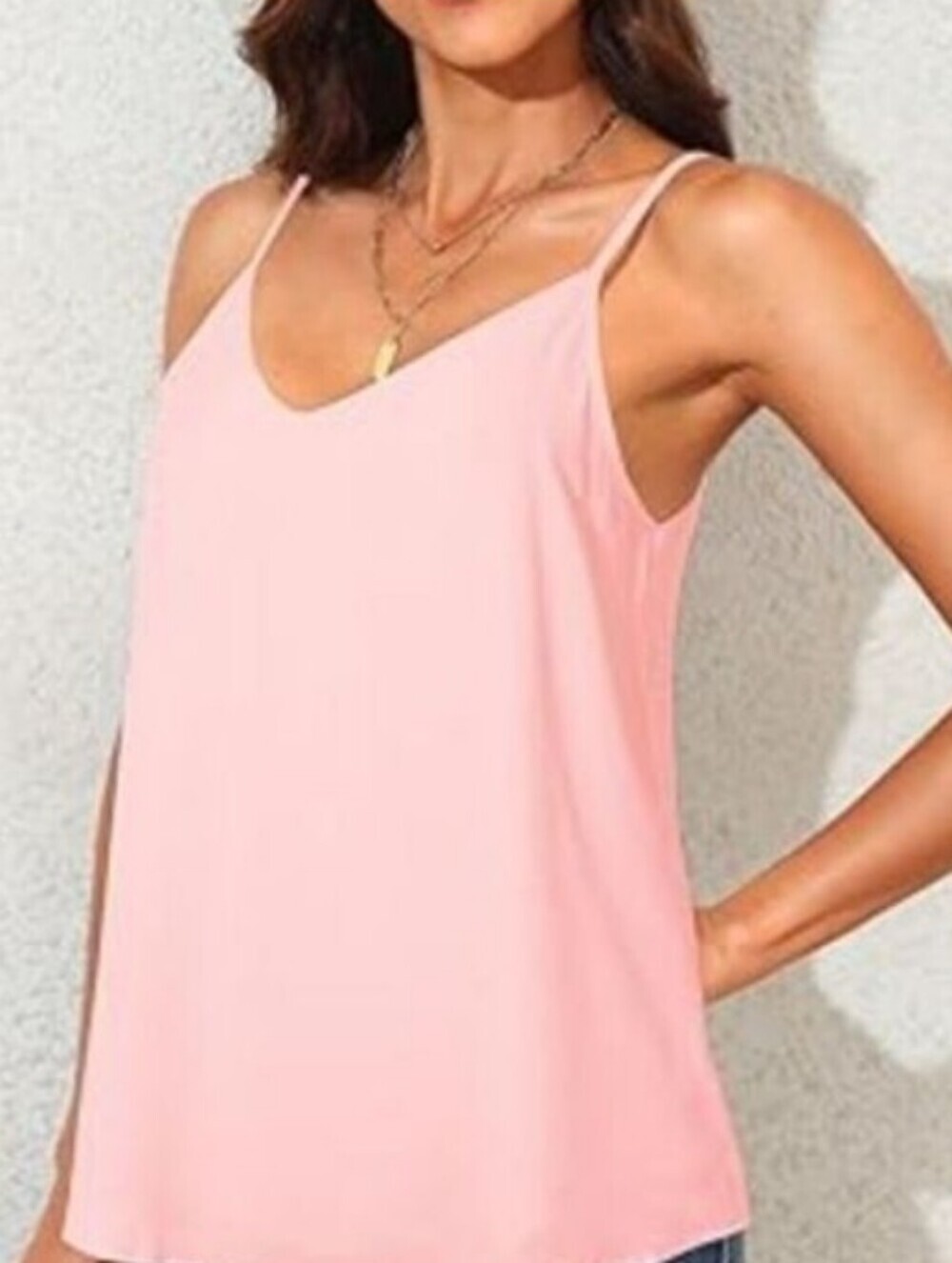 New Look Peachy Pink Strappy Criss Cross Back V Neck Camisole Tank Top Size 8